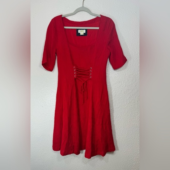 Anthropologie Maeve Juliet Corseted Textured Mini Dress in Red Women’s US Size 8 - Picture 2 of 16